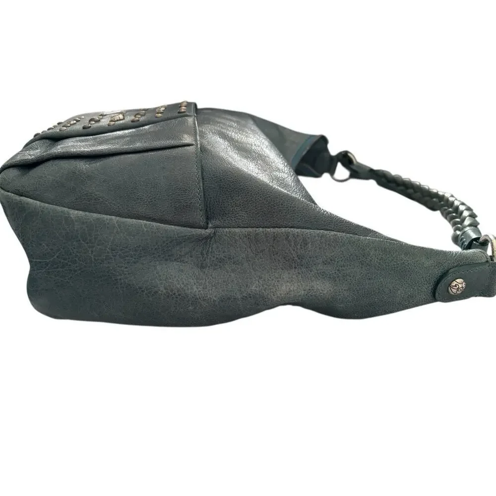 Brighton Hobo Handbag Bag Purse Braided Handle Silver Grommets Blue Turquoise